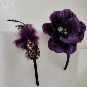 Headband Bundle | Violet Purple Flower, Feather | Hair Accessories - Vintage